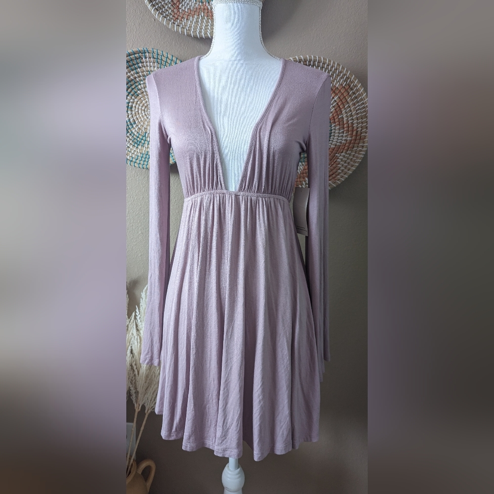 NWT TOBI Lavender Deep V-Neck Mini Dress